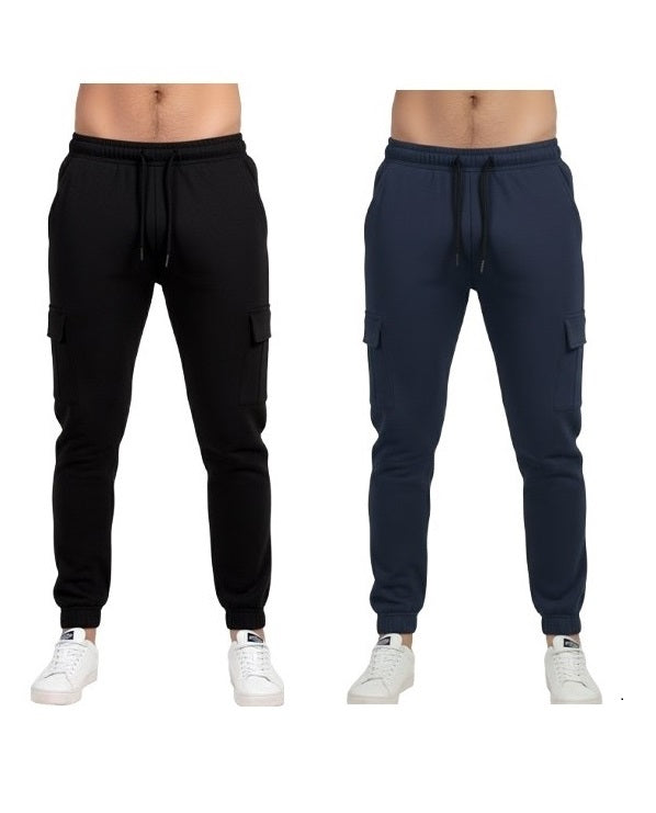 2 Pack Men's Cargo Jogger Trousers - Fleece Pocket Pants for Ultimate Comfort