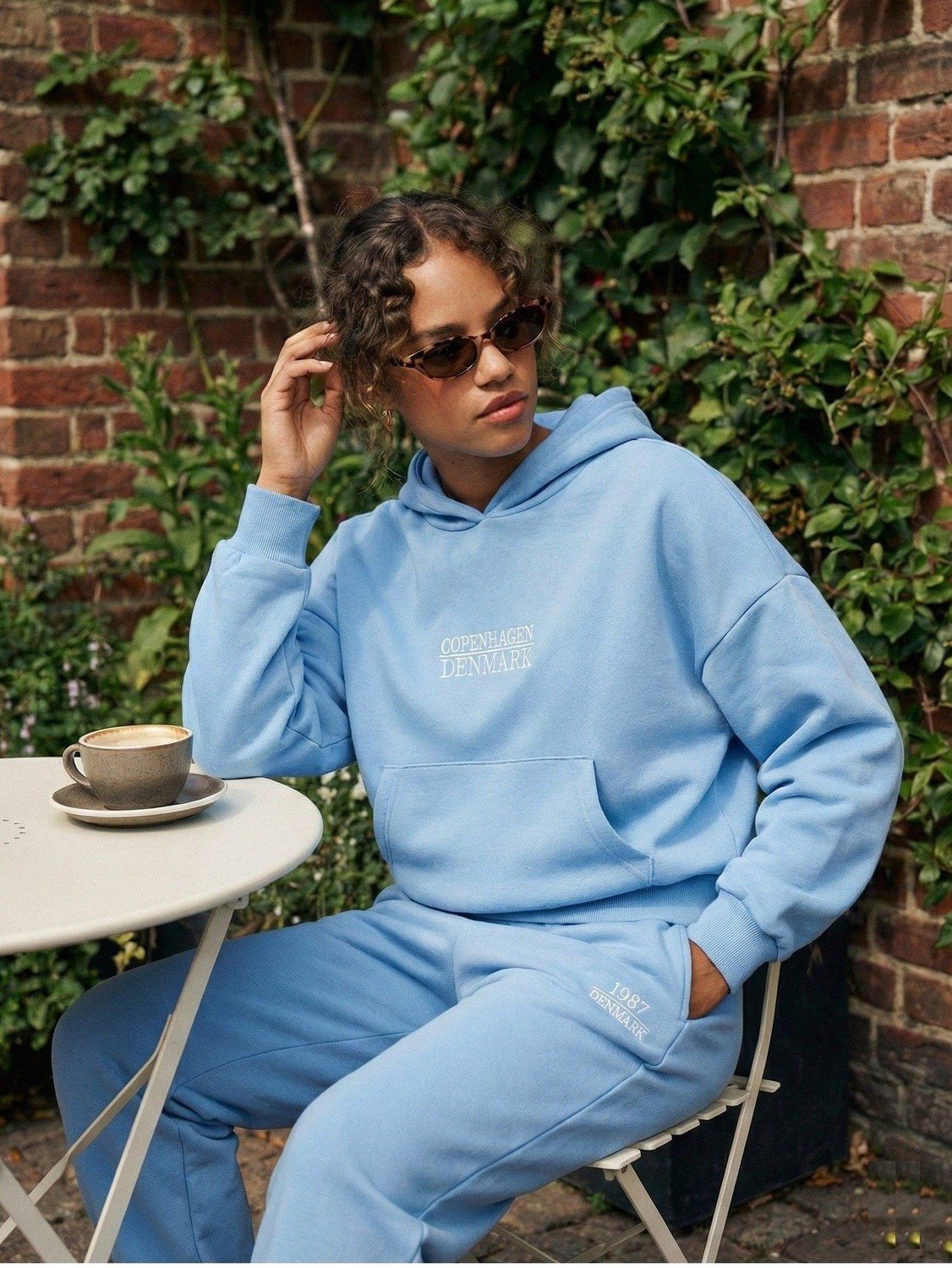 woman ladies blue coord co-ord co cord set embroidery sweatset trakck suit hood set premium fleece