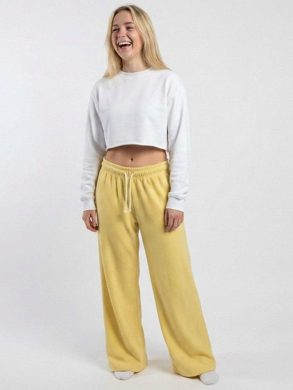 yellow Gold ladies wide eg fleece trouser chic trendy in fashion in demand