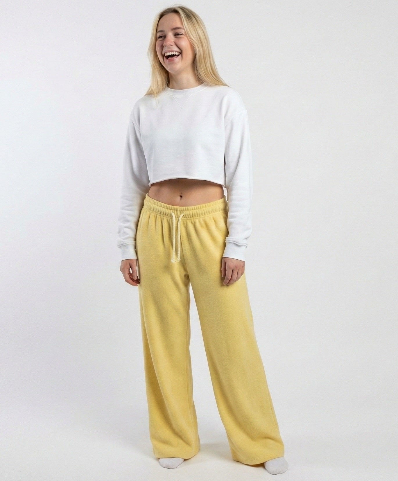 yellow Gold ladies wide eg fleece trouser chic trendy in fashion in demand