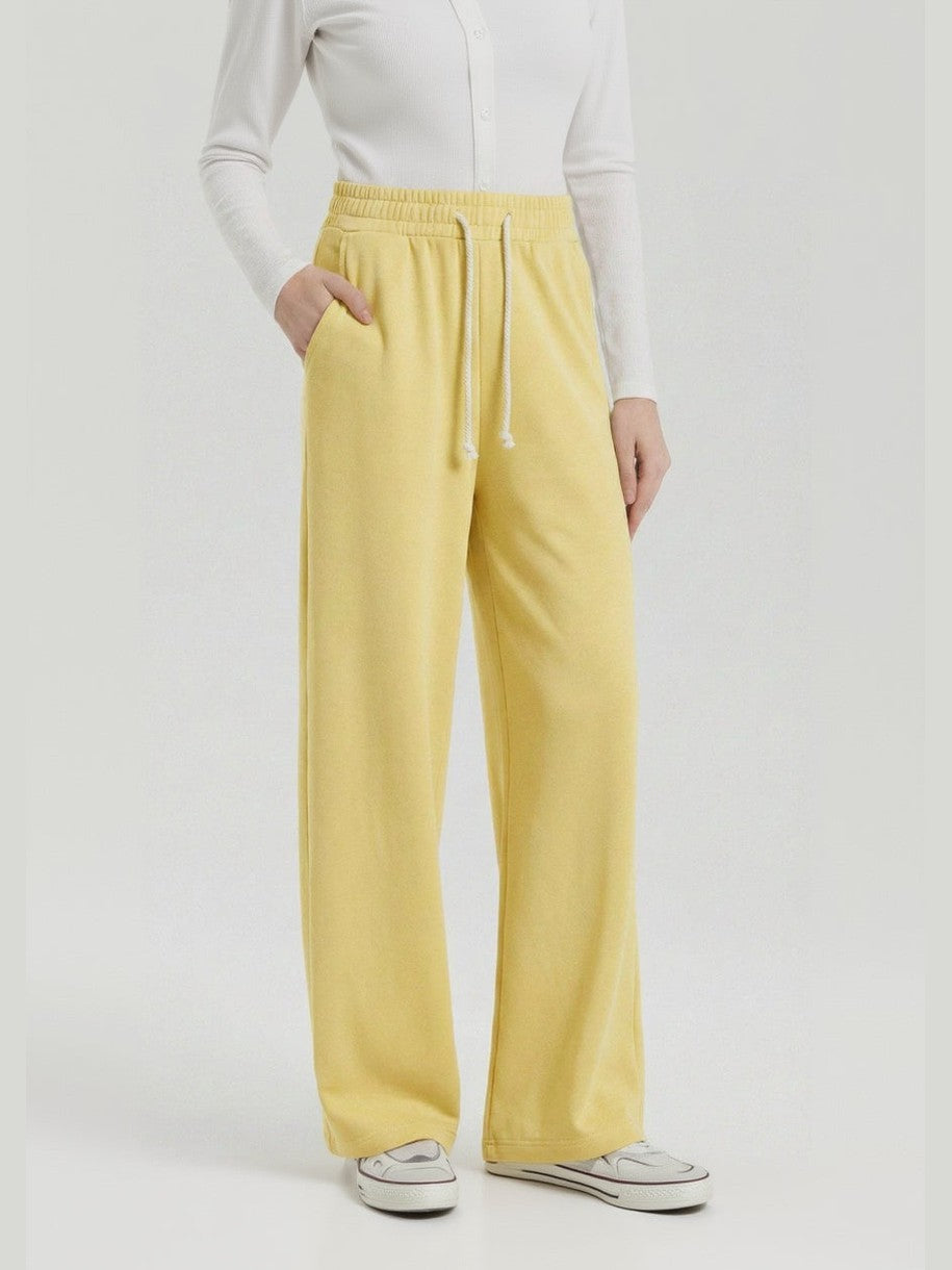 yellow Gold ladies wide eg fleece trouser chic trendy in fashion in demand