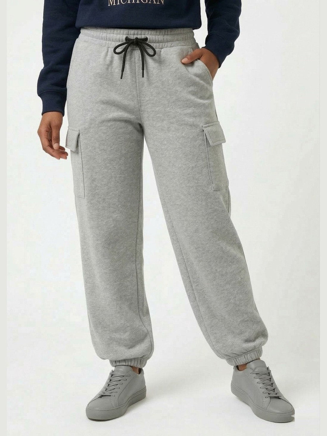 women premium grey fleece cargo jogger for ultra comfort at bargain price