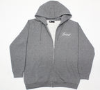 mens puff print zipper hooded sweatshirt metal zip back print front print