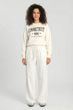 White ladies wide eg fleece trouser chic trendy in fashion in demand