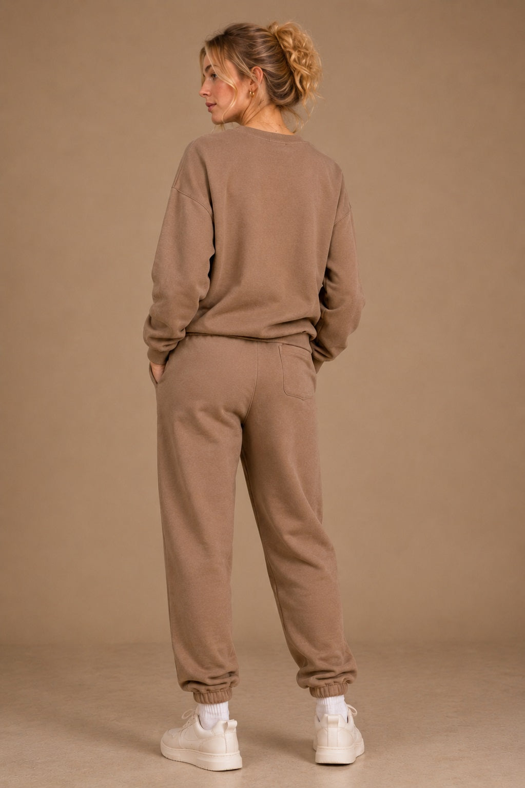 ladies fleece brown fleece co-ord coord fleece  crew sweat set