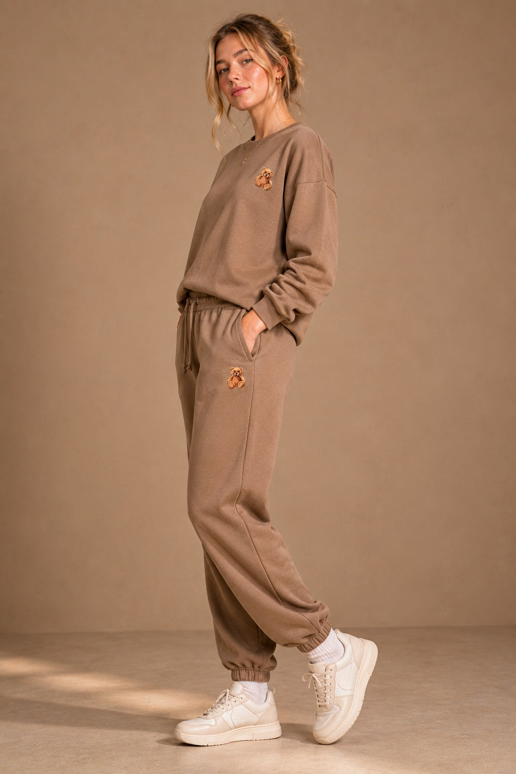 ladies fleece brown fleece co-ord coord fleece  crew sweat set