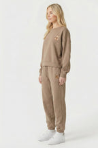 ladies fleece brown fleece co-ord coord fleece  crew sweat set