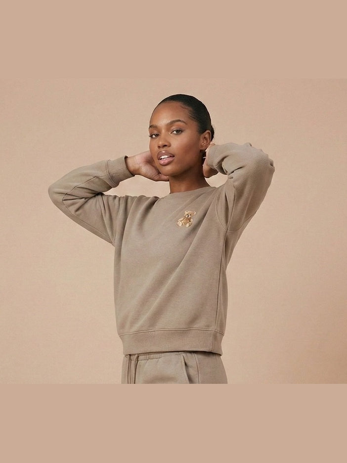 ladies fleece brown fleece co-ord coord fleece  crew sweat set