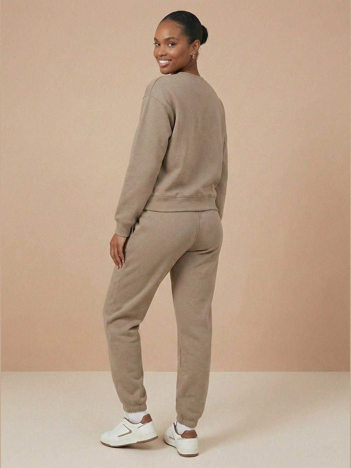 ladies fleece brown fleece co-ord coord fleece  crew sweat set