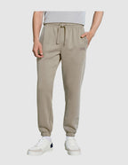 Men's Beige Fleece Logo Joggers