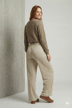 Biege ladies wide eg fleece trouser chic trendy in fashion in demand