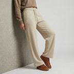 Biege ladies wide eg fleece trouser chic trendy in fashion in demand