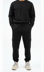 Men's Black Cargo Pocket Fleece Jogger Trouser for Ultimate Comfort and Style