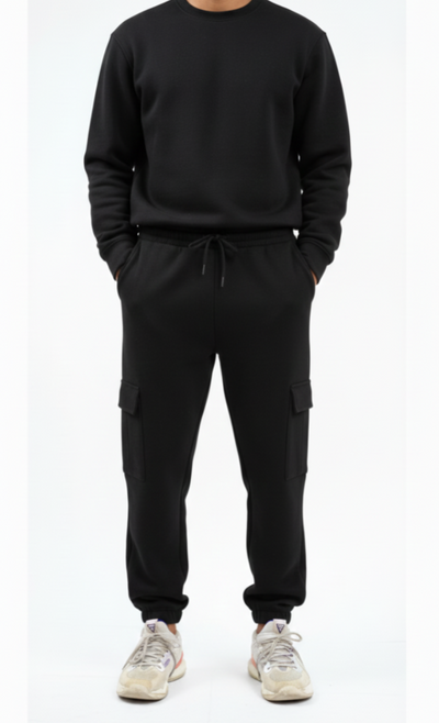 Men's Black Cargo Pocket Fleece Jogger Trouser for Ultimate Comfort and Style