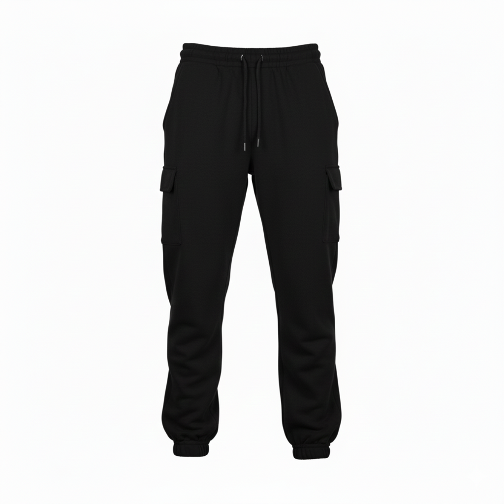 Men's Black Cargo Pocket Fleece Jogger Trouser for Ultimate Comfort and Style