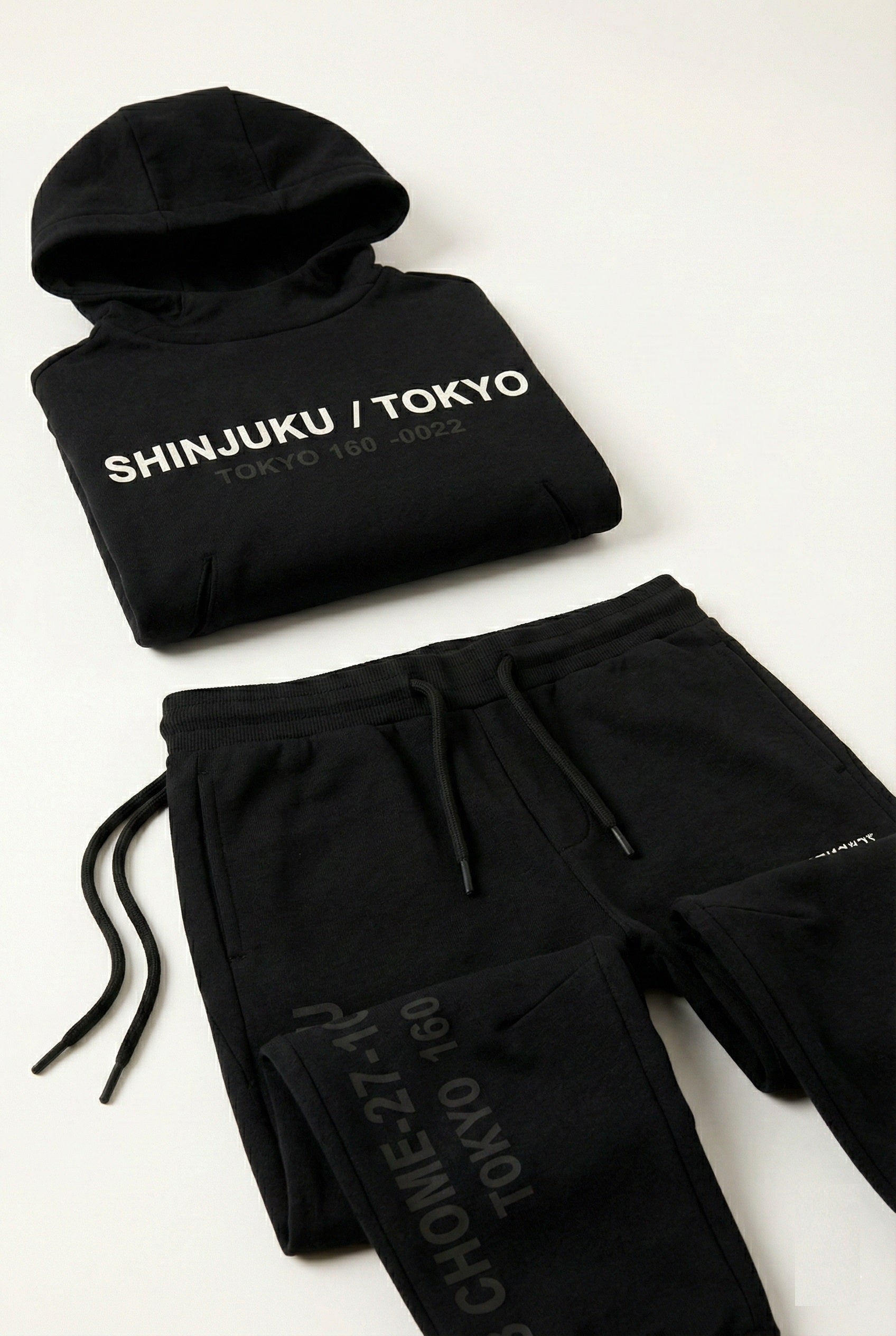 uk kids matching fleece hoodie set black hood black trouser