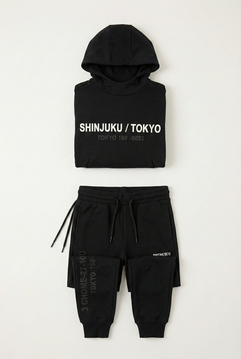 uk kids matching fleece hoodie set black hood black trouser