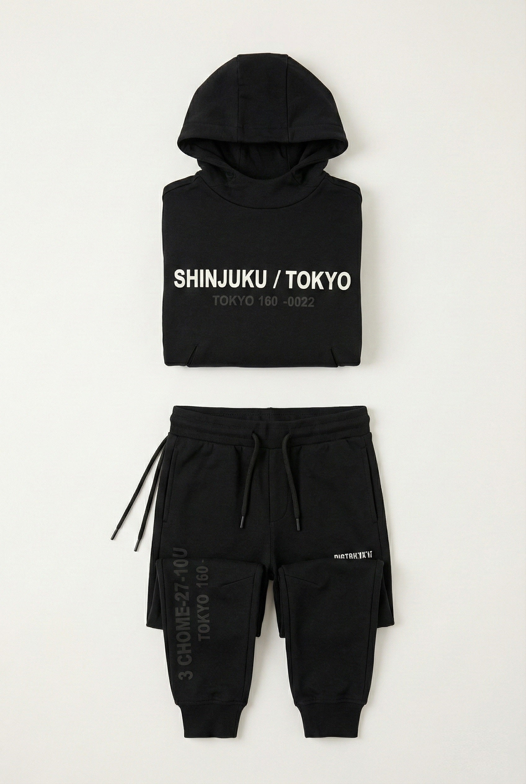 uk kids matching fleece hoodie set black hood black trouser