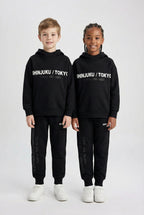 uk kids matching fleece hoodie set black hood black trouser