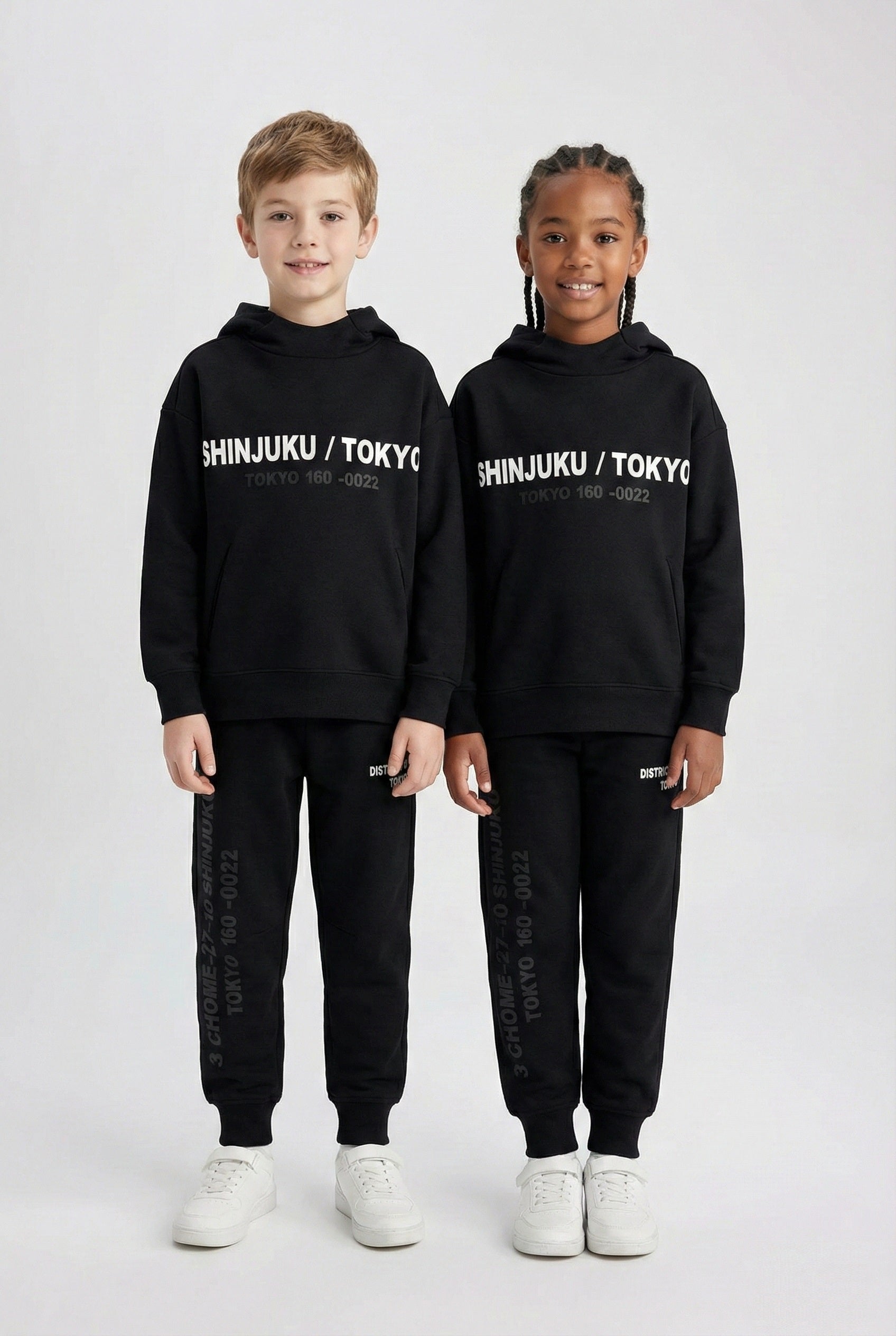 uk kids matching fleece hoodie set black hood black trouser