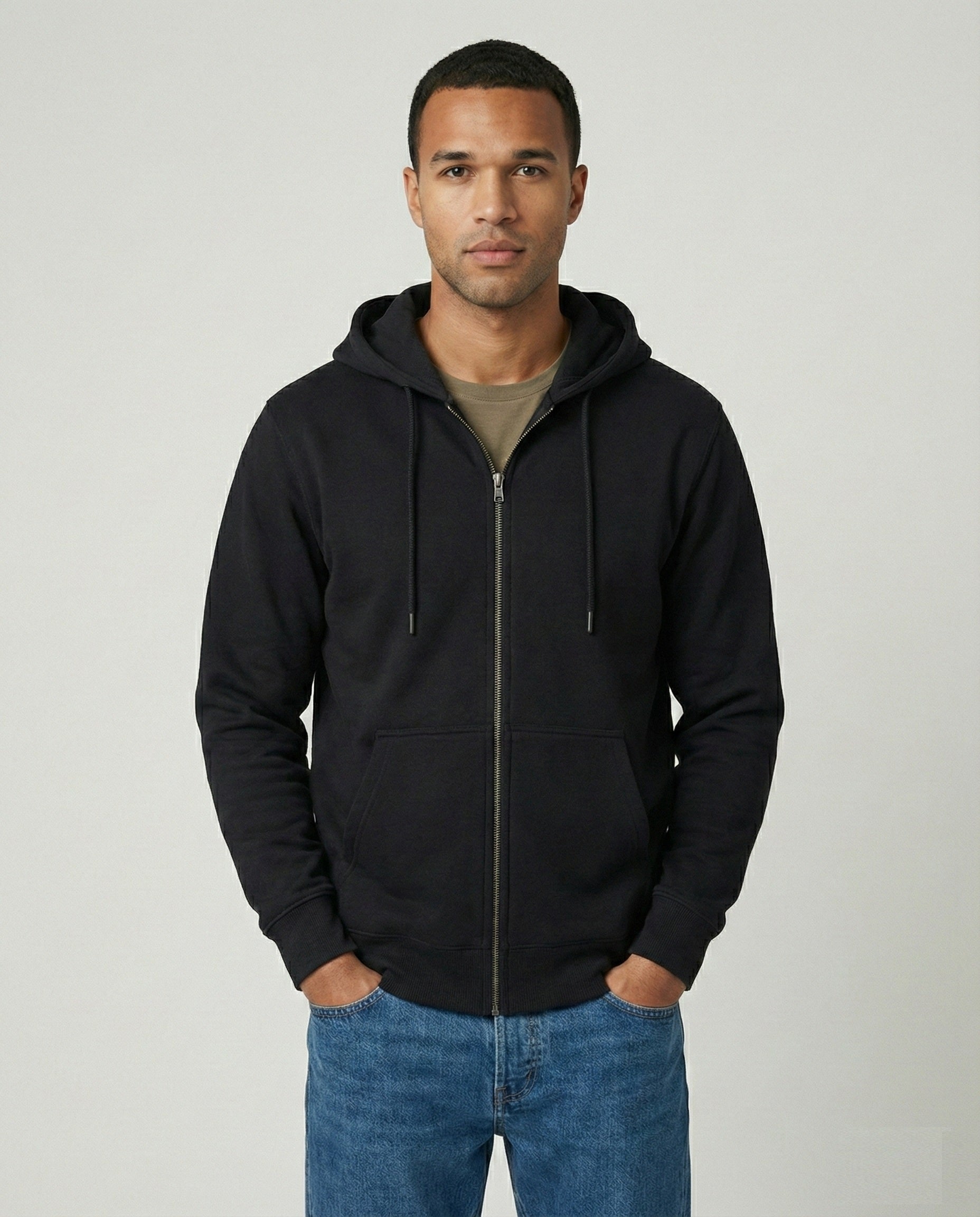 Black Mens Zipper Hooded Sweatshirt