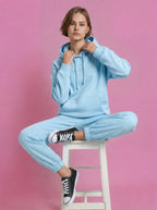 woman ladies blue coord co-ord co cord set sweatset trakck suit hood set premium fleece