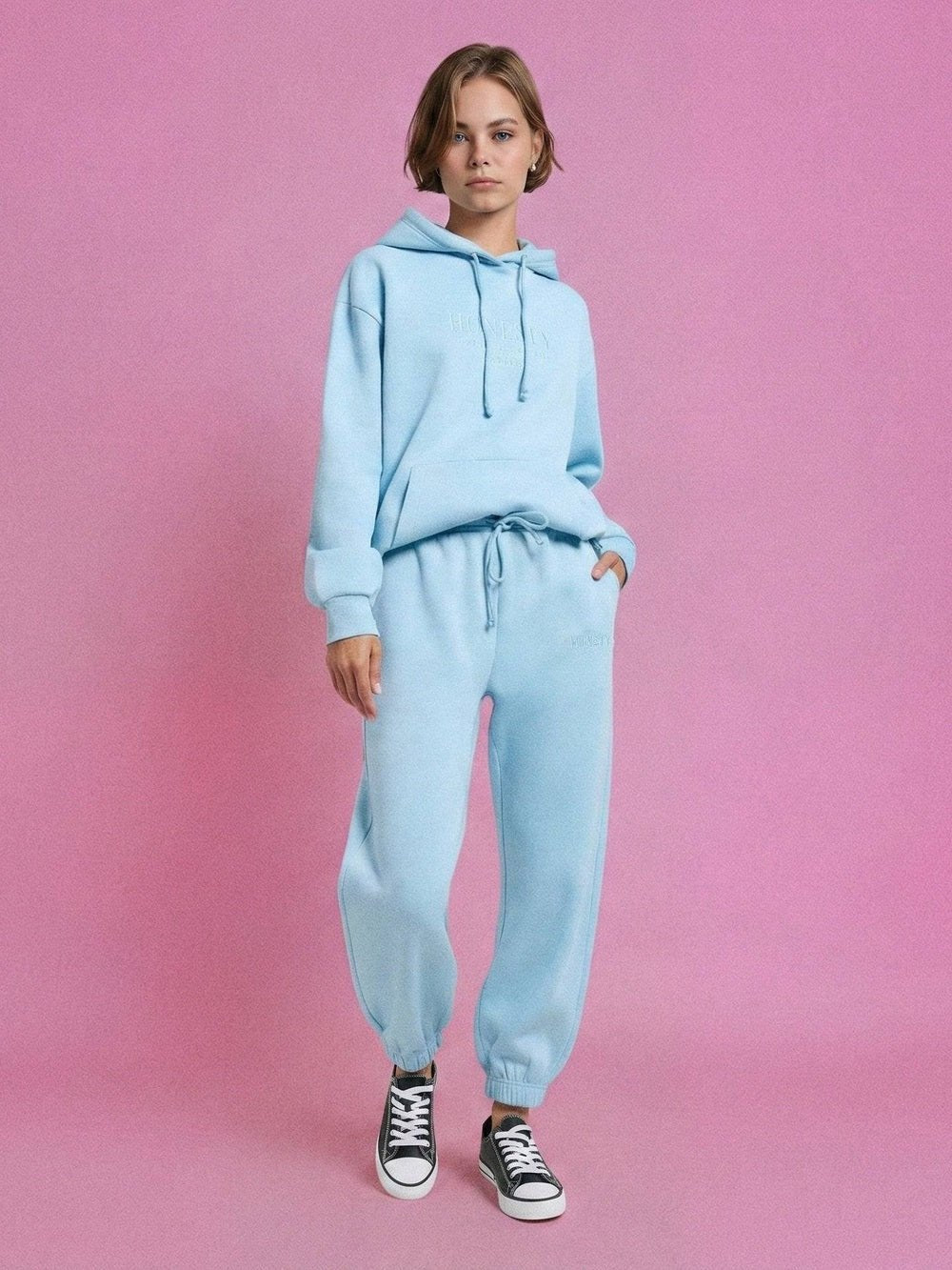 woman ladies blue coord co-ord co cord set sweatset trakck suit hood set premium fleece