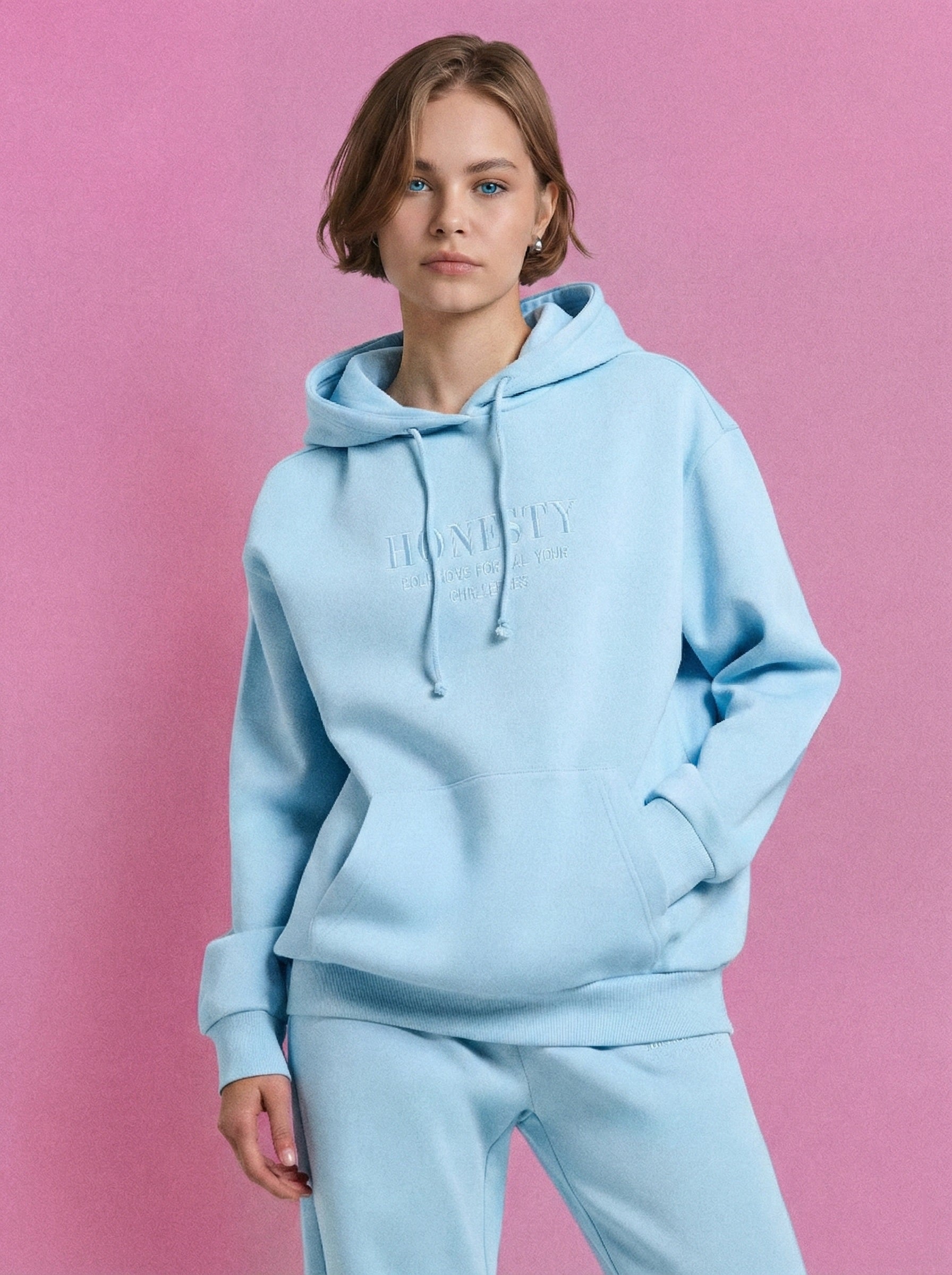 woman ladies blue coord co-ord co cord set sweatset trakck suit hood set premium fleece