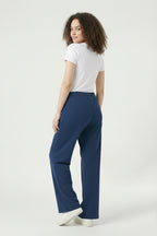 Blue ladies wide leg fleece trouser chic trendy in fashion in demand