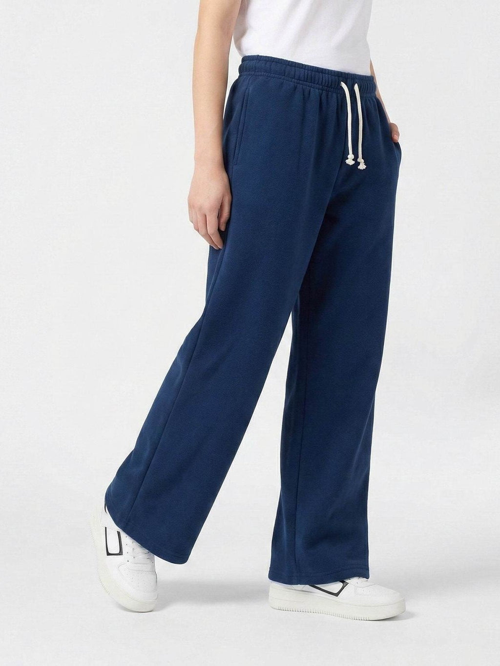Blue ladies wide leg fleece trouser chic trendy in fashion in demand