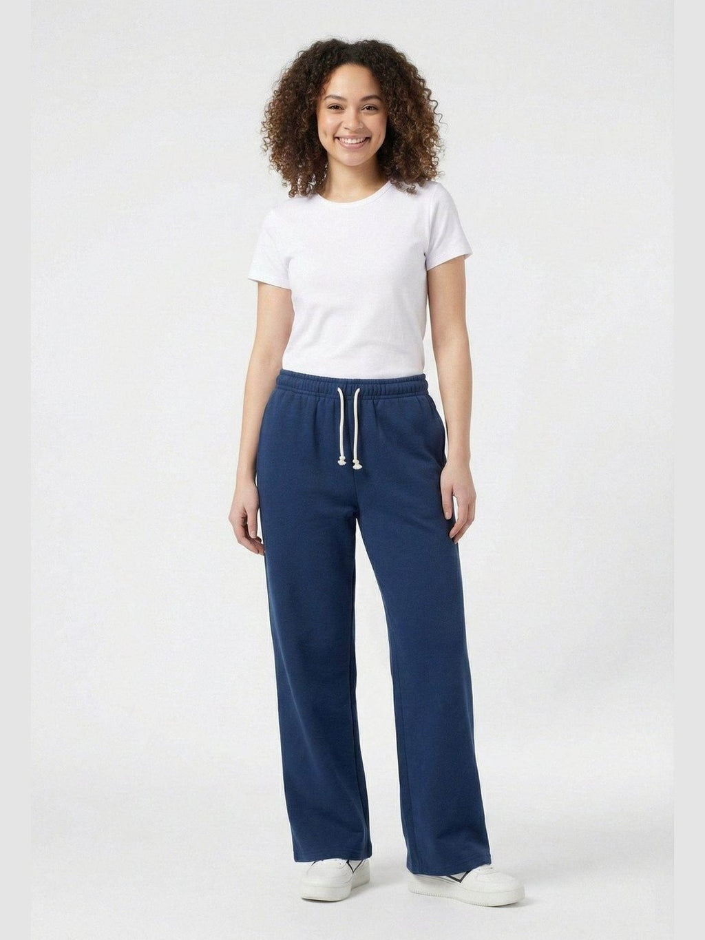 Blue ladies wide leg fleece trouser chic trendy in fashion in demand