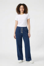 Blue ladies wide leg fleece trouser chic trendy in fashion in demand