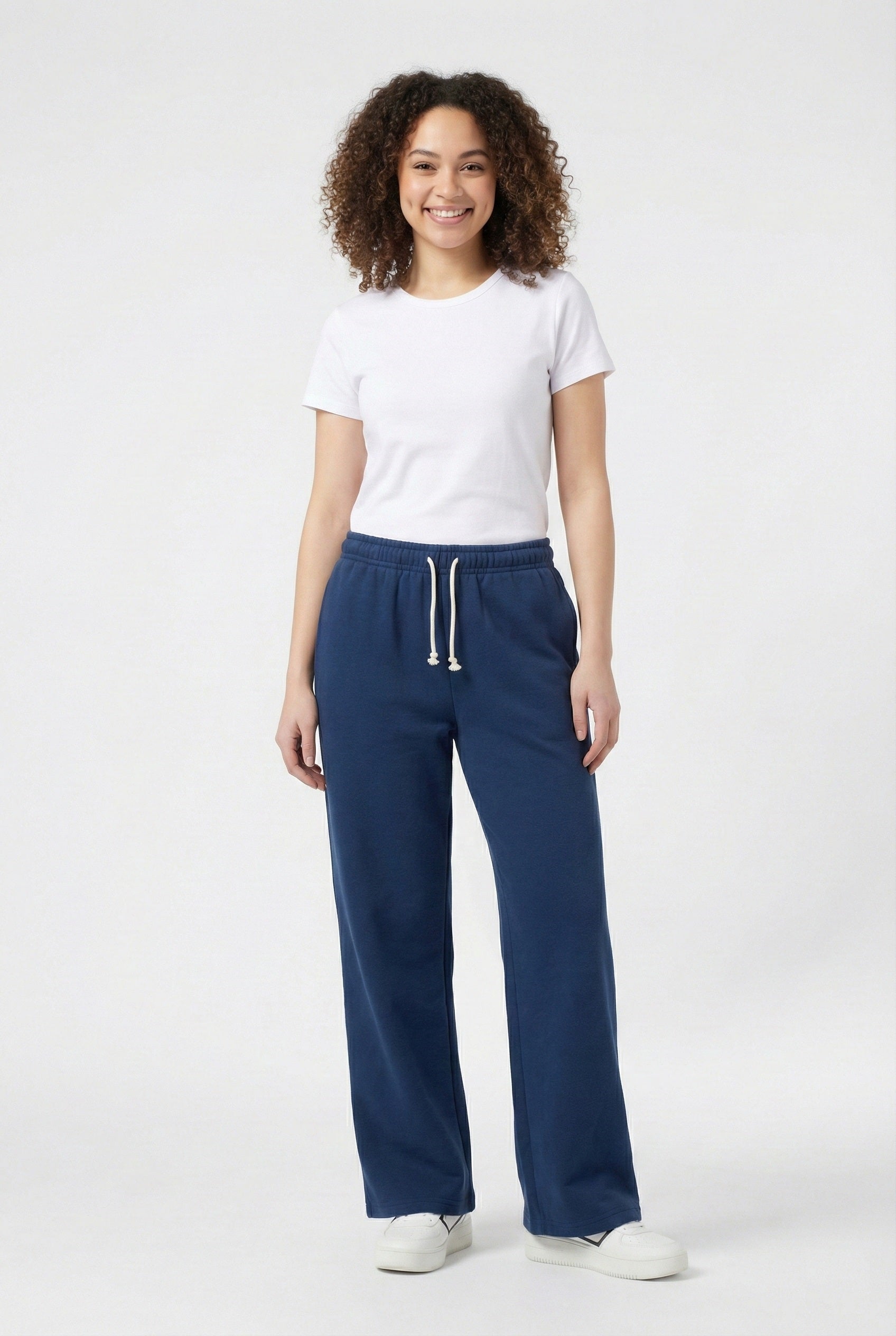 Blue ladies wide leg fleece trouser chic trendy in fashion in demand