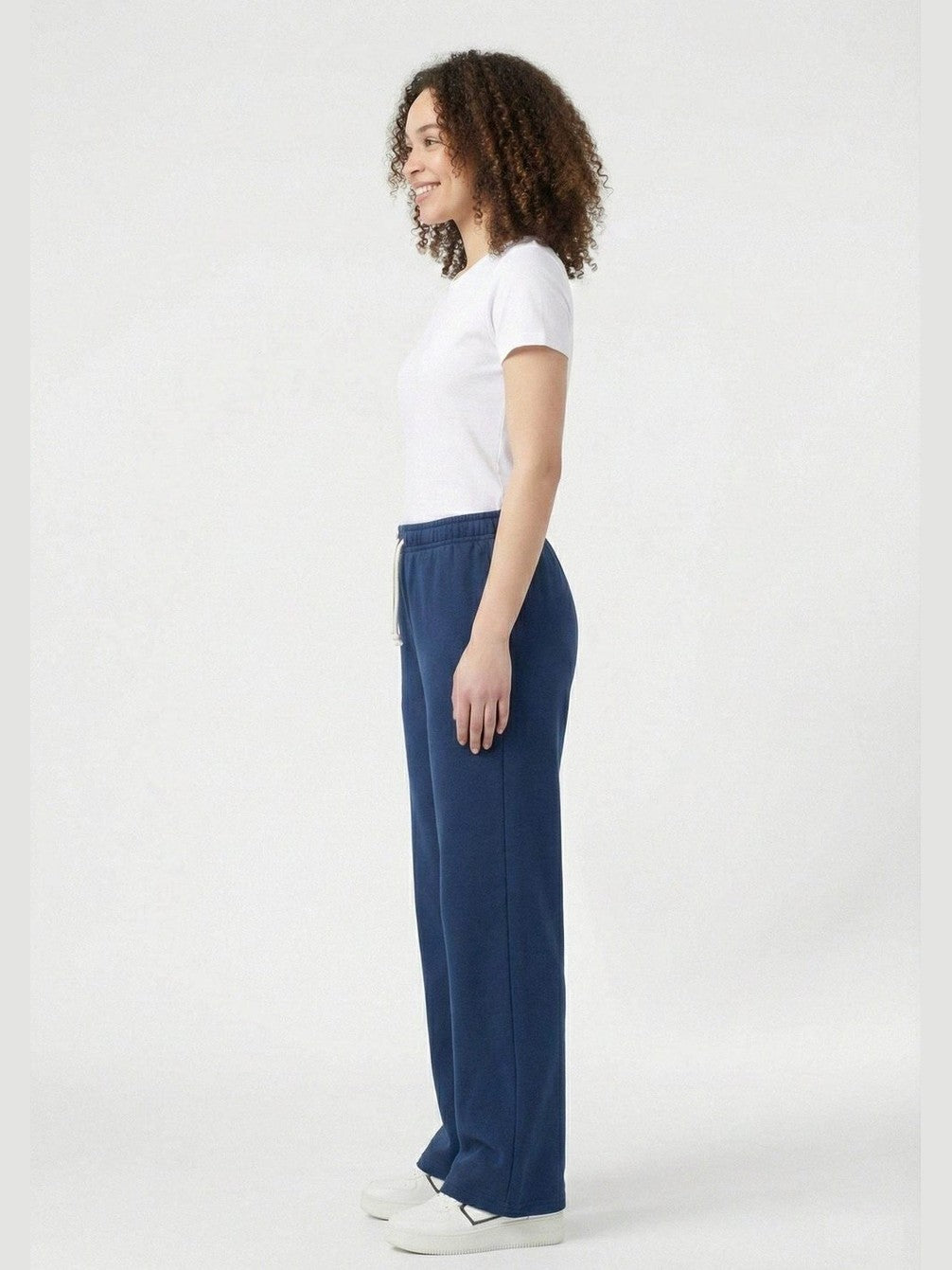 Blue ladies wide leg fleece trouser chic trendy in fashion in demand
