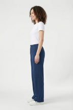 Blue ladies wide leg fleece trouser chic trendy in fashion in demand