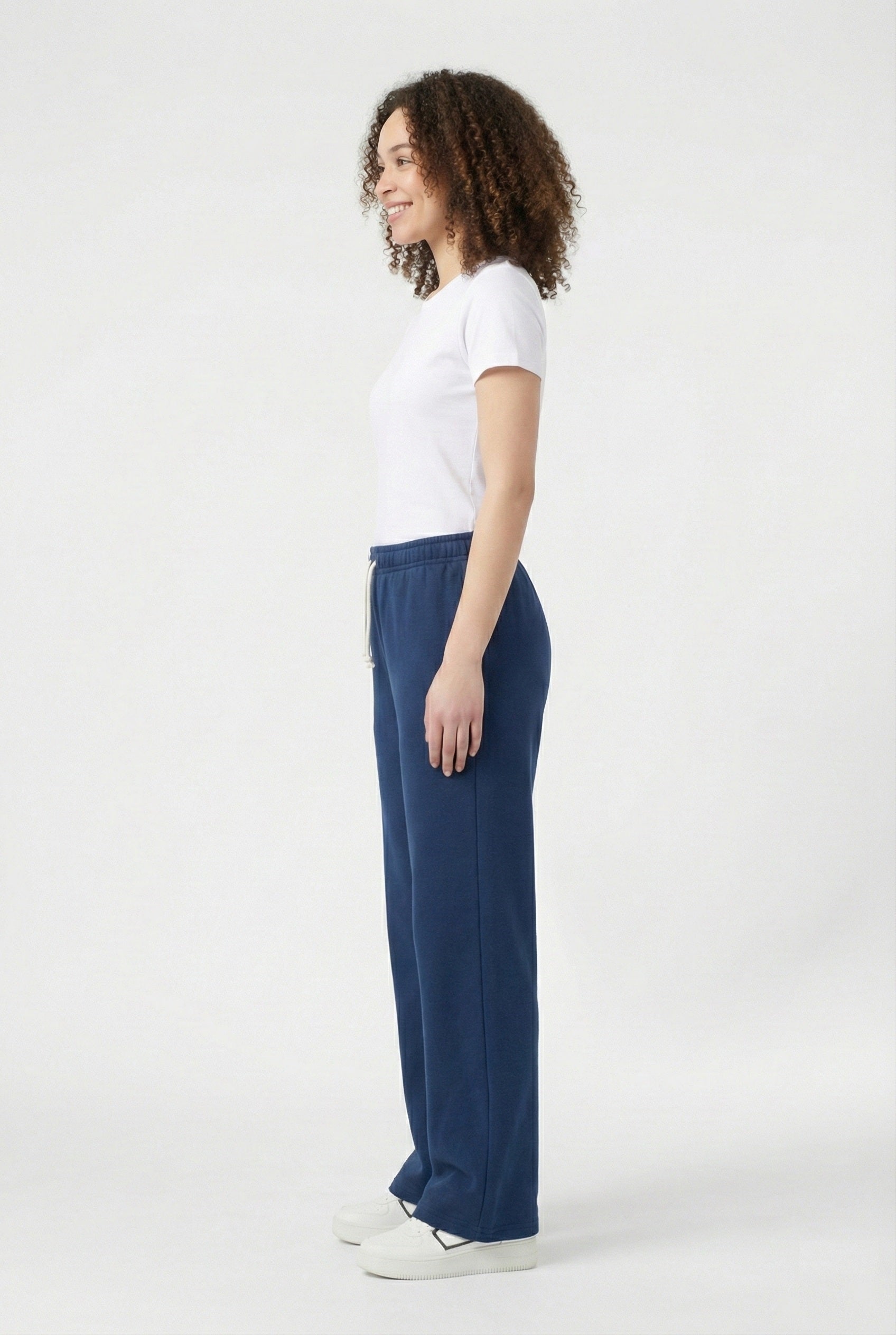 Blue ladies wide leg fleece trouser chic trendy in fashion in demand