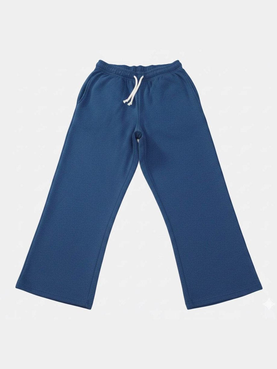 Blue ladies wide leg fleece trouser chic trendy in fashion in demand