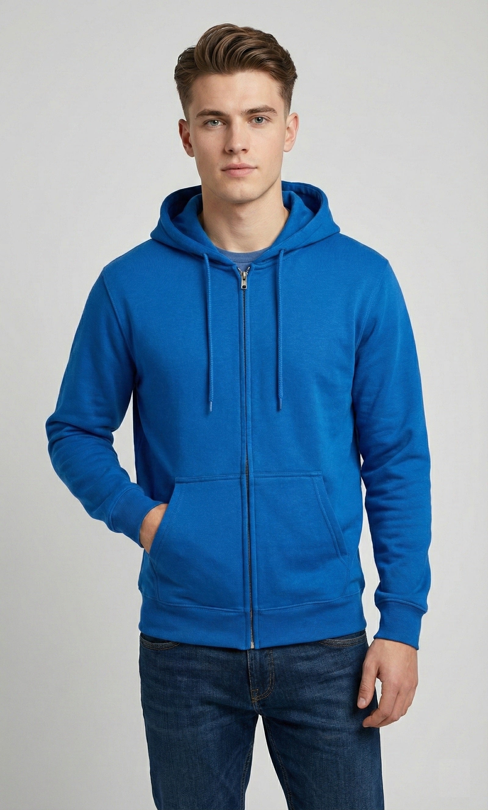 Blue Mens Zipper Hooded Sweatshirt