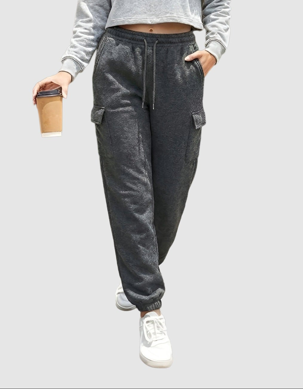 charcoal ladies fleece cargo trouser jogger