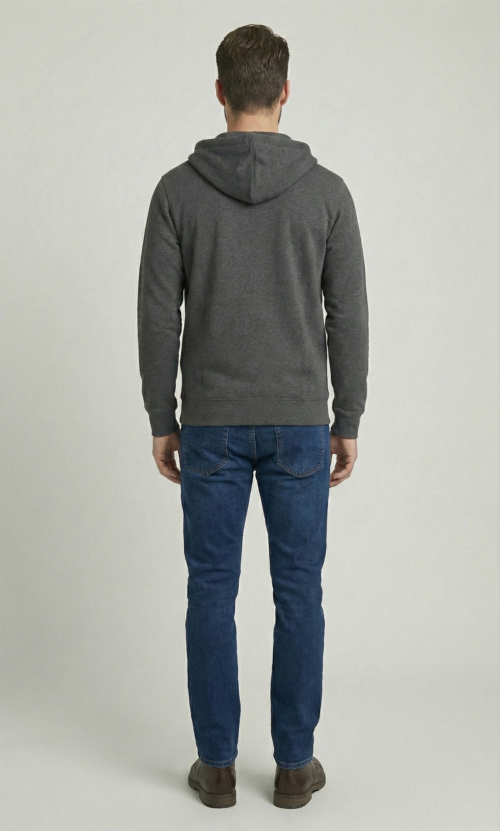 Dark Grey Mens Zipper Hooded Sweatshirt