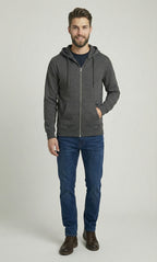 Dark Grey Mens Zipper Hooded Sweatshirt