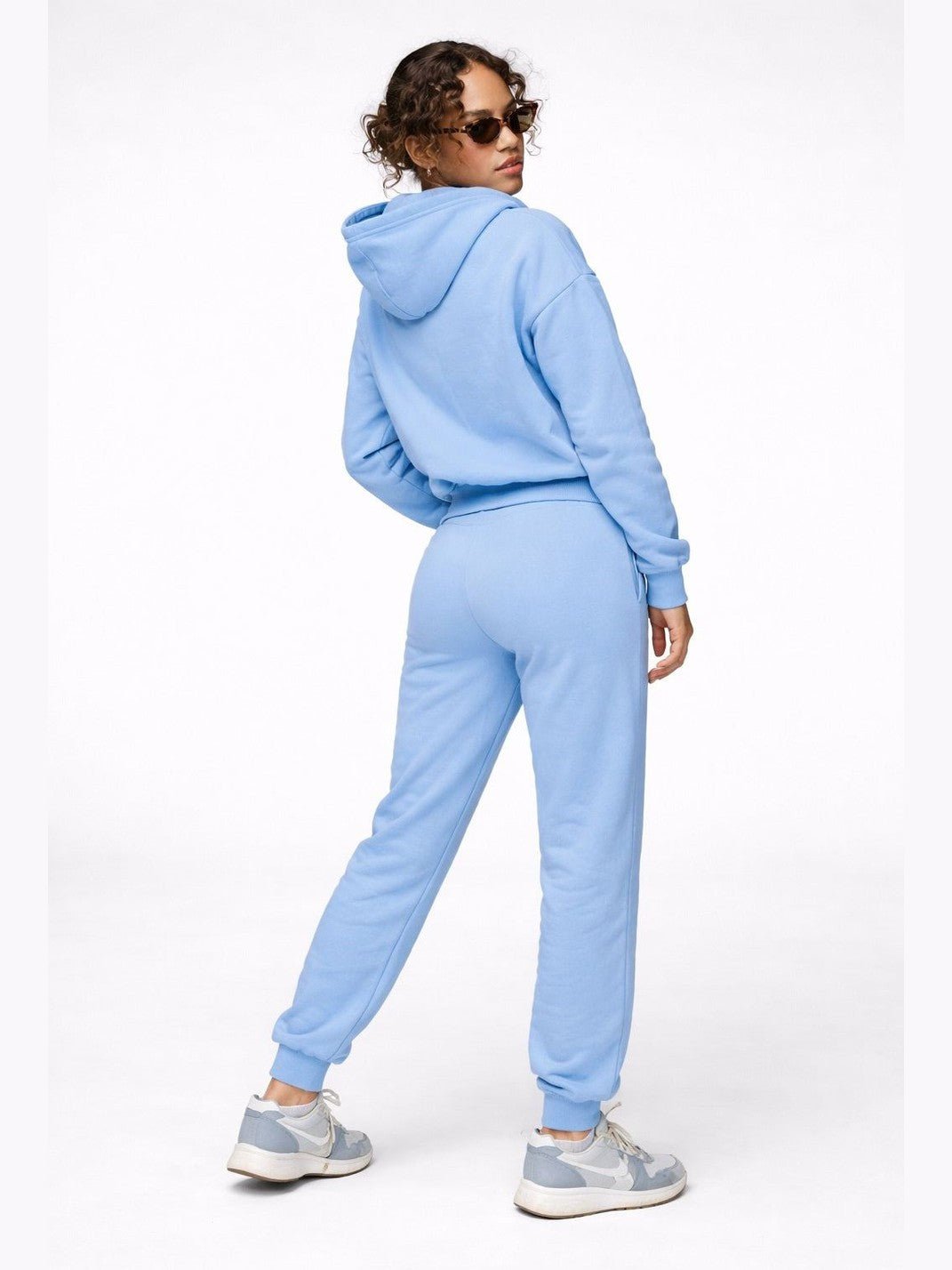 woman ladies blue coord co-ord co cord set embroidery sweatset trakck suit hood set premium fleece