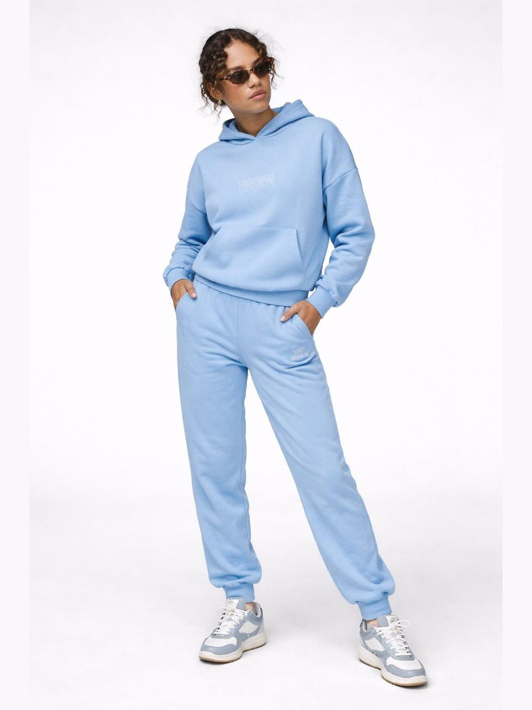 woman ladies blue coord co-ord co cord set embroidery sweatset trakck suit hood set premium fleece