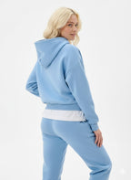 woman ladies blue coord co-ord co cord set embroidery sweatset trakck suit hood set premium fleece