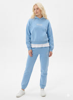 woman ladies blue coord co-ord co cord set embroidery sweatset trakck suit hood set premium fleece