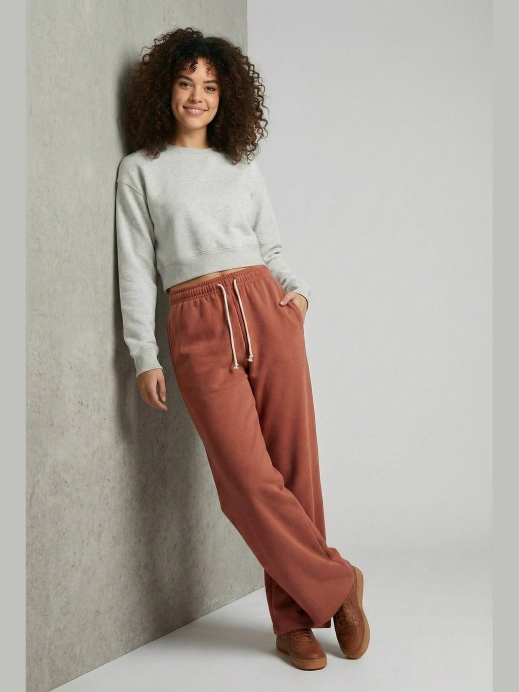 Mustard ladies wide leg fleece trouser chic trendy in fashion in demand