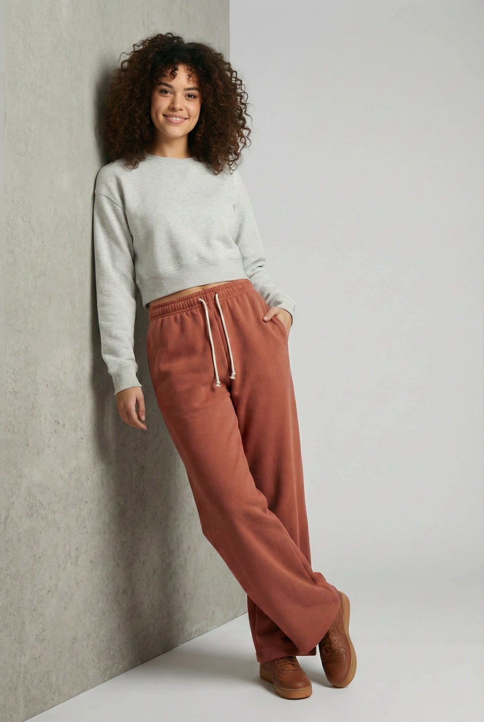 Mustard ladies wide leg fleece trouser chic trendy in fashion in demand