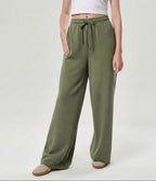 green ladies wide leg fleece trouser chic trendy in fashion in demand