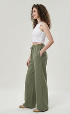 green ladies wide leg fleece trouser chic trendy in fashion in demand