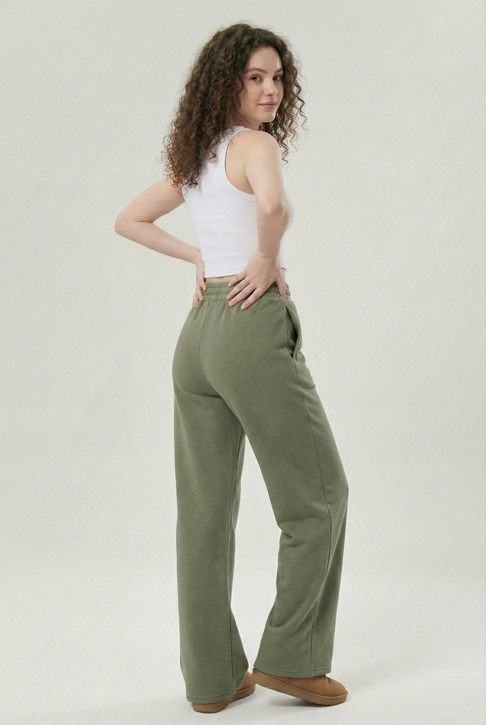 Olive Green Wide Leg Trouser